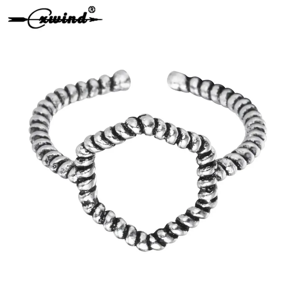 

Cxwind Vintage Twisted Hexagon Rope Rings for Women Stackable Wedding Geometric Adjustable Statement Ring Female Jewelry