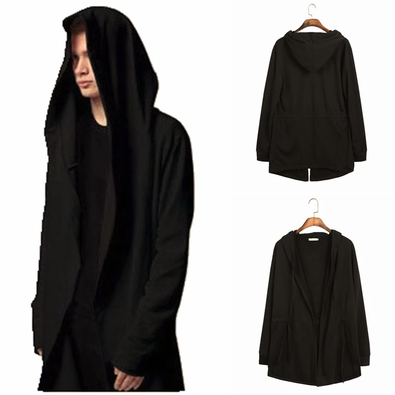 

Men Hooded Sweatshirts With Black Gown Hip Hop Mantle Hoodies Fashion Jacket long Sleeves Cloak Man's Coats Outwear