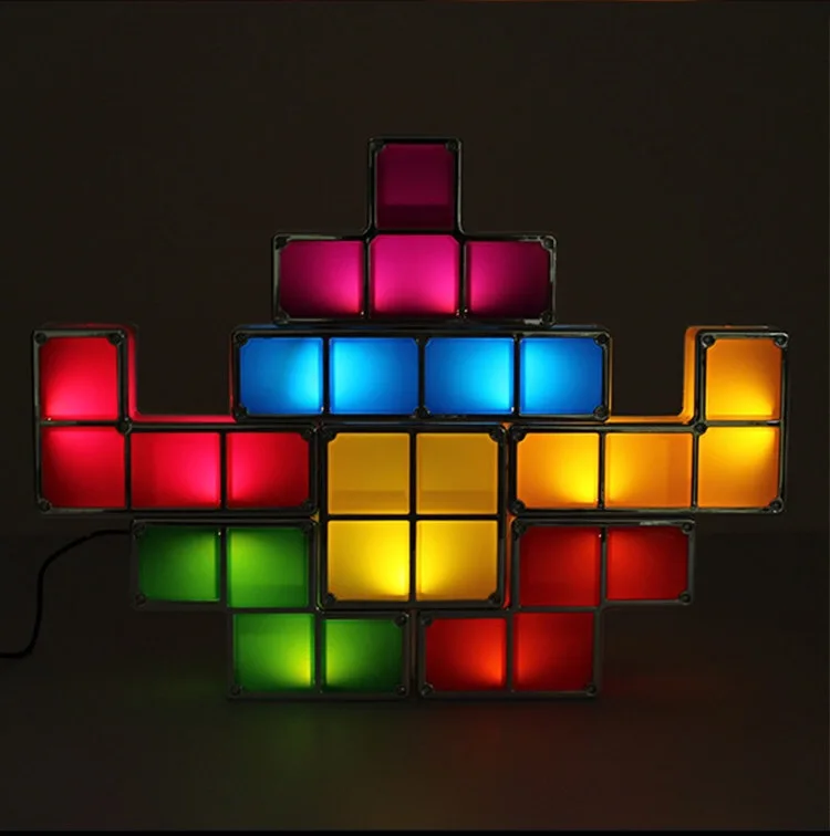 DIY Tetris Puzzle Light Stackable LED Настольная лампа строительный блок ночник детские игрушки