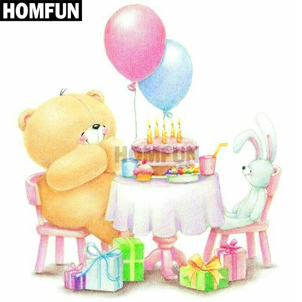 HOMFUN полный квадратный/круглый дрель 5D DIY алмазная живопись "мультфильм медведь" вышивка крестиком 5D домашний Декор подарок A03797 - Цвет: Фиолетовый