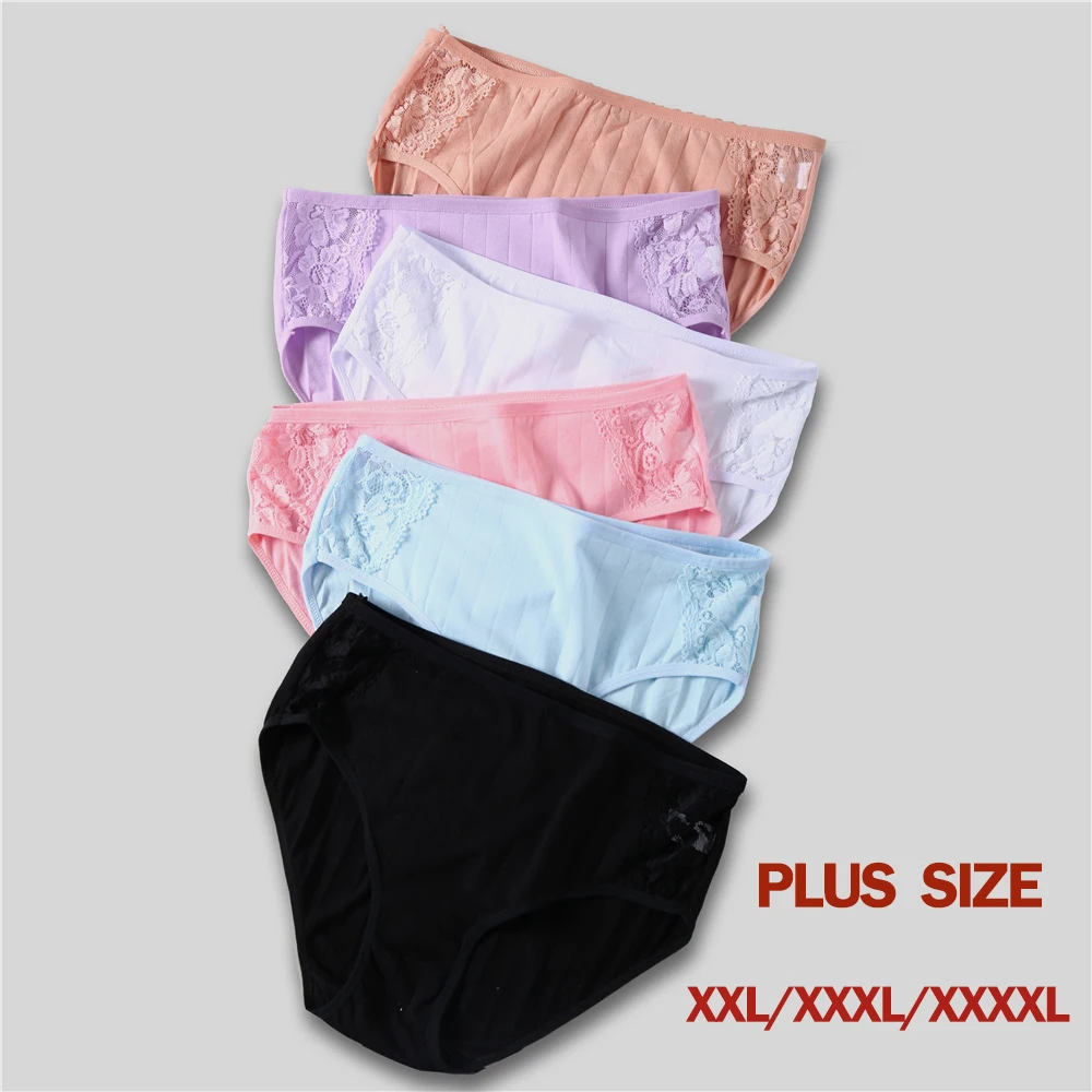 Кружевные трусики, женские модные удобные трусы размера плюс 2XL 3XL 4XL, нижнее белье, трусы высокого качества из хлопка со средней талией, милое женское нижнее белье