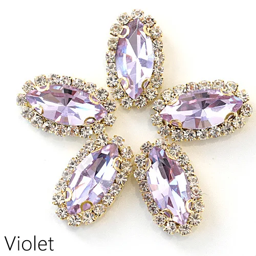 Violet 20 шт конский глаз лист пришить на коготь стразы шьют на стекло стразы шьют на Стразы с золотым коготь использовать для свадебного платья обувь B1078 - Цвет: Violet