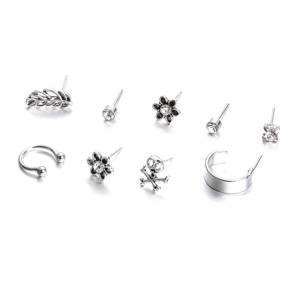 9 шт./компл./набор серьги-гвоздики в стиле бохо с кристаллами виде цветка перо