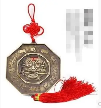 YM 1010 чистая бронза укус льва меч Bagua зеркало орнамент дверь крюк монета город дом