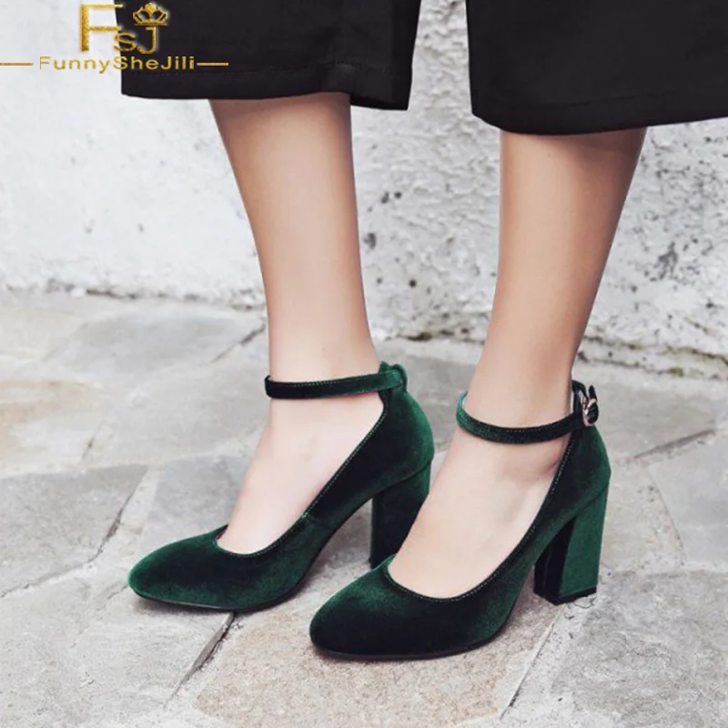 FSJ/классические женские осенние туфли лодочки темно зеленого цвета с ремешком на