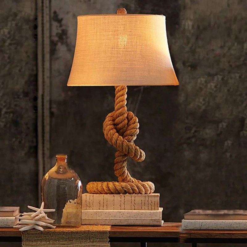 

American Village Hemp Rope Desk Lamp Retro Table Lamp Bedroom Bedside Lamp Bar Cafe Study Home Decor Lamp Loft Industrial Lamp