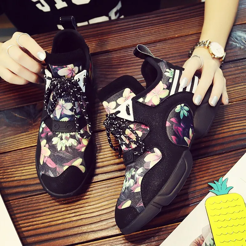 New 2018 autumn and winter women's shoes printed color casual heel thick bottom ladies slippers | Обувь