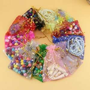 Мешочки подарочные из органзы, с изображением луны и звезд, смешанных цветов, 7x9 см, 100 шт.