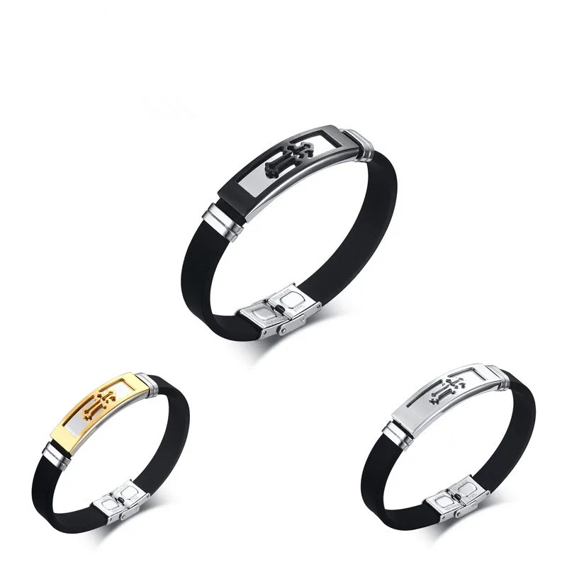 Крест титановая сталь бренд силиконовый браслет-обруч 3 вида цветов Мужской