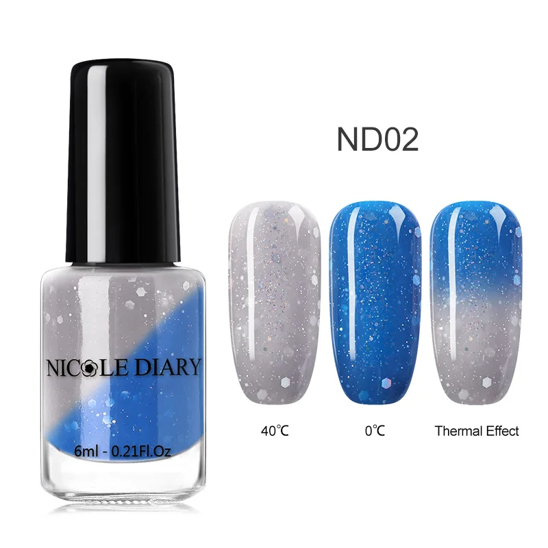 S4-ND02 NICOLE DIARY 6ml Peel Off Thermal Nail Polish Glitter Chameleon Color Changing Water-based Manicure Nail Art Varnish - Цвет: S4-ND02