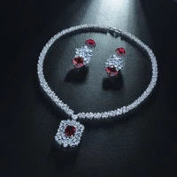be 8 simple fashion square leaves earrings sliver color necklace weddings jewelry sets with aaa cz red zirconia s354