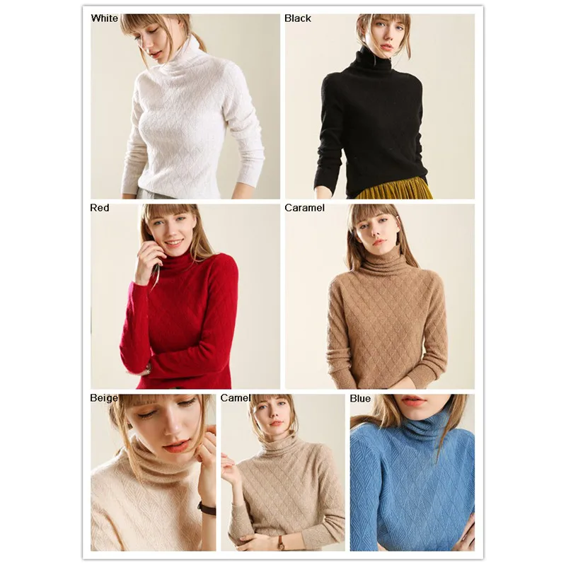 Women's Turtleneck Cable Knit Diamond Knitted Pullover Geometric Sweater Female Jumper Wool Blend Autumn Vintage | Женская одежда