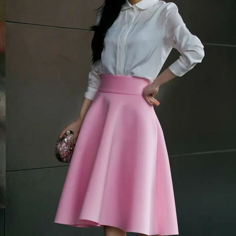 

Nice New Tide High Waist A-line Skirt Medium And Long Style Pure Color Simple And The Atmosphere Pure Cotton Skirt