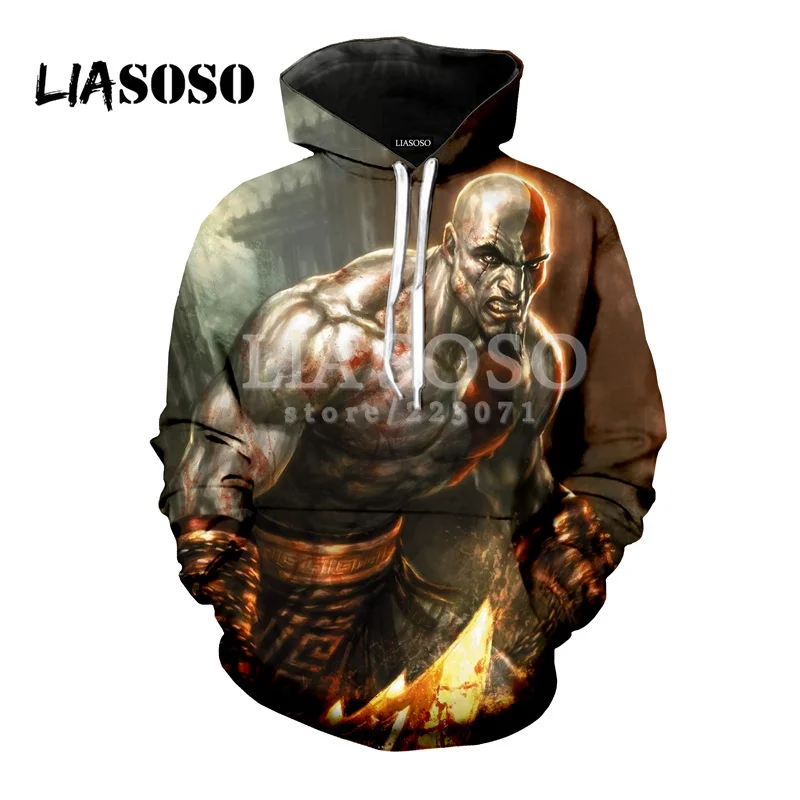 LIASOSO2018 Последняя мода с капюшоном игра Бог войны для мужчин и женщин 3D цветная