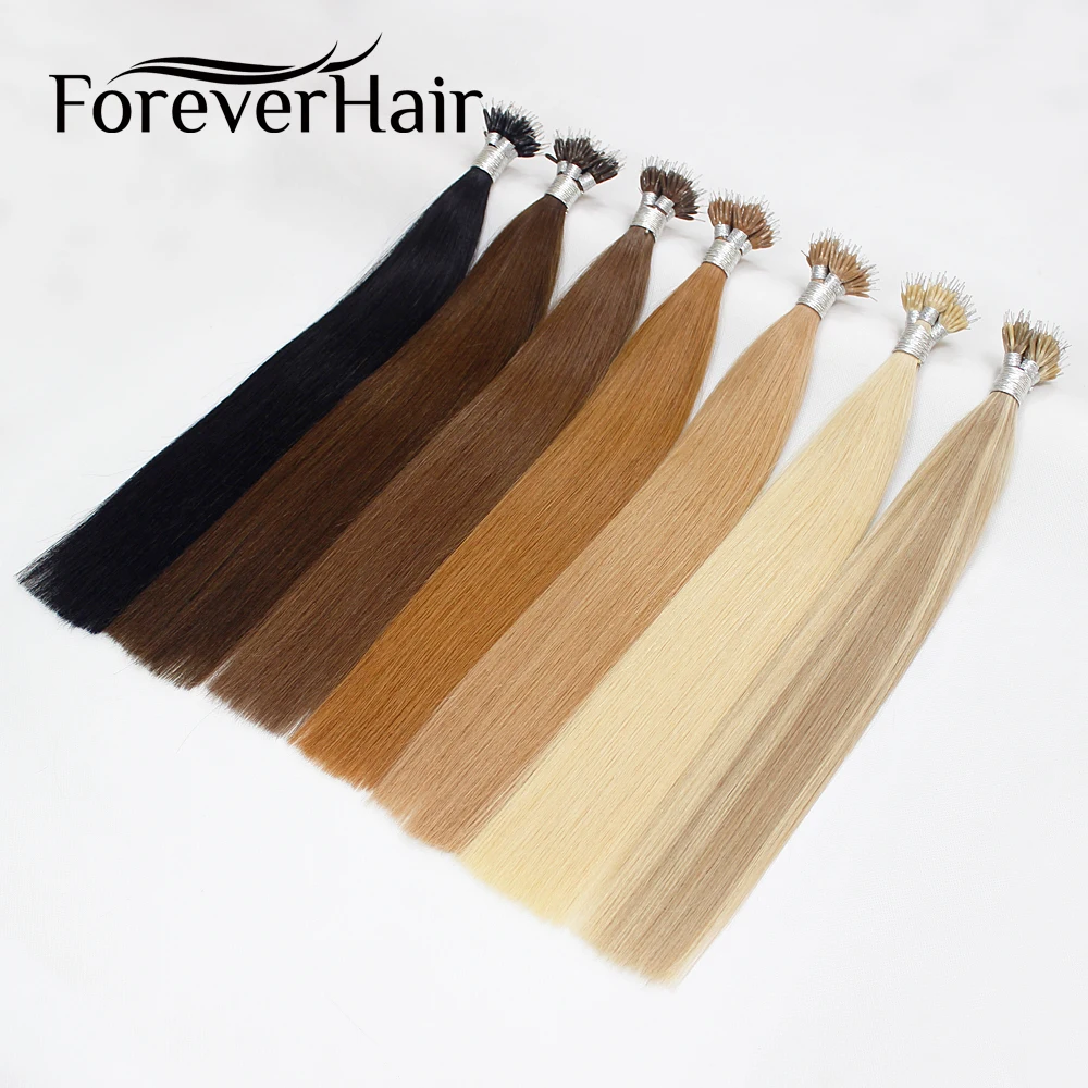 FOREVER HAIR 0,8 г/локон 14 дюймов настоящие человеческие волосы Remy Nano Ring для наращивания на всю кутикулу с микро бусинами прямые европейские волосы на Капсулах