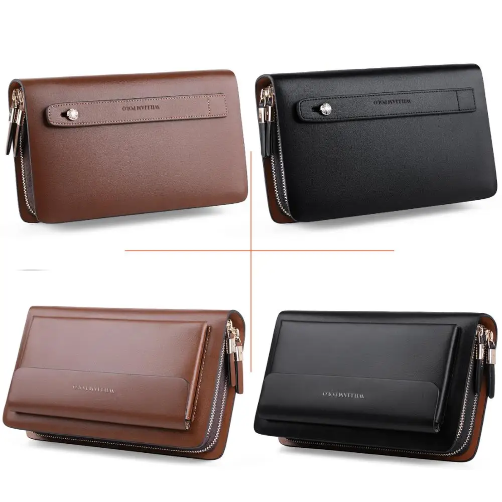 Мужской кошелек из натуральной кожи длинные кошельки на двойной молнии деловой