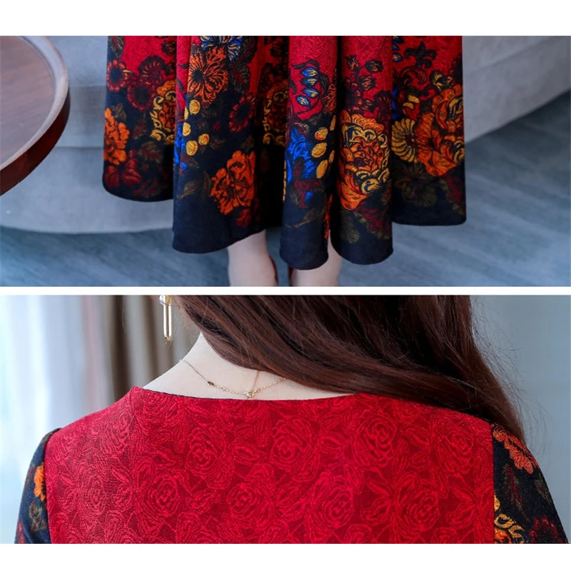 Женское платье с цветочным принтом Элегантное повседневное длинным рукавом