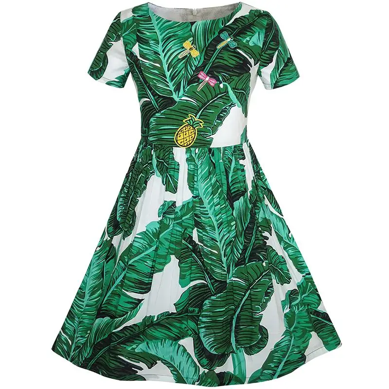 Sunny Fashion платья для девочек новогодние костюмы Цветок Девушка Платье Зеленый лист