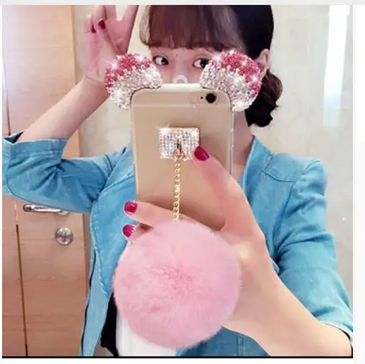 Роскошные Моды Мех Кролика Мяч Диаманта bling Мягкий Теплый Case Cover для Samsung galaxy S5 S6