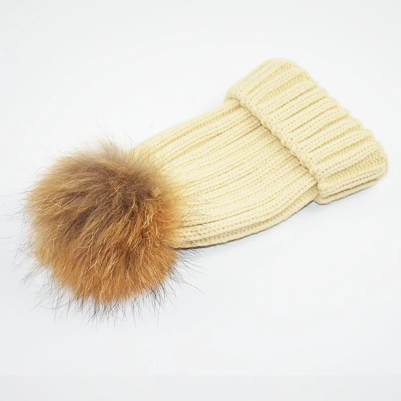 Женская вязаная шапка с помпоном из натурального меха норки зимние толстые