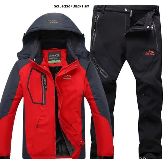Red Black 5XL мужская зимняя куртка для скалолазания, лыжного спорта, брюки, костюмы для охоты, рыбалки, водонепроницаемые, треккинговые, мужские мягкие флисовые комплекты для путешествий - Цвет: Red Black