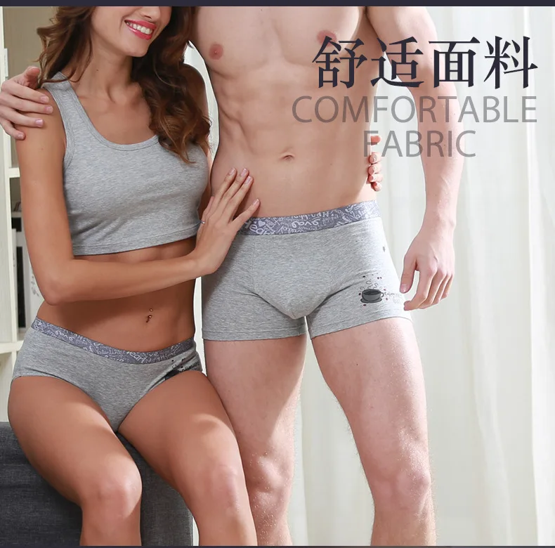 Серый Модный комплект нижнего белья для пары, хлопковые трусы, стиль, удобные мужские трусы-боксеры, женские трусы