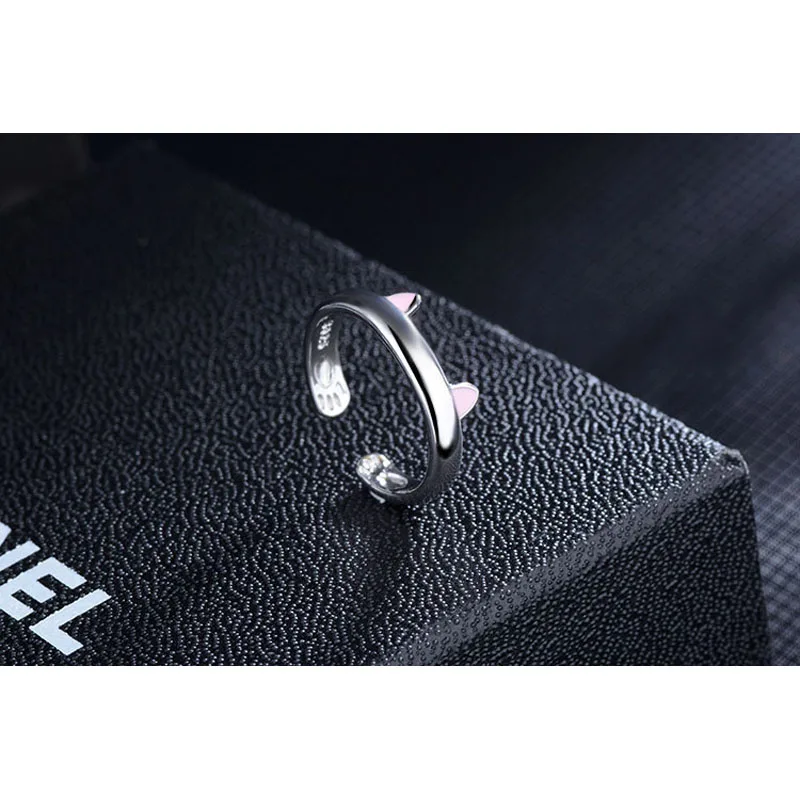 

Brand Cute Design Cat Ear Pattern Open Adjustable Rings For Children Girl Gift Black Pink Silver Finger Ring For Women