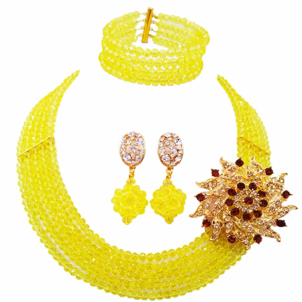 

Модный желтый комплект ювелирных изделий в африканском стиле, нигерийские Свадебные комплекты ювелирных изделий для женщин и девочек, вече...