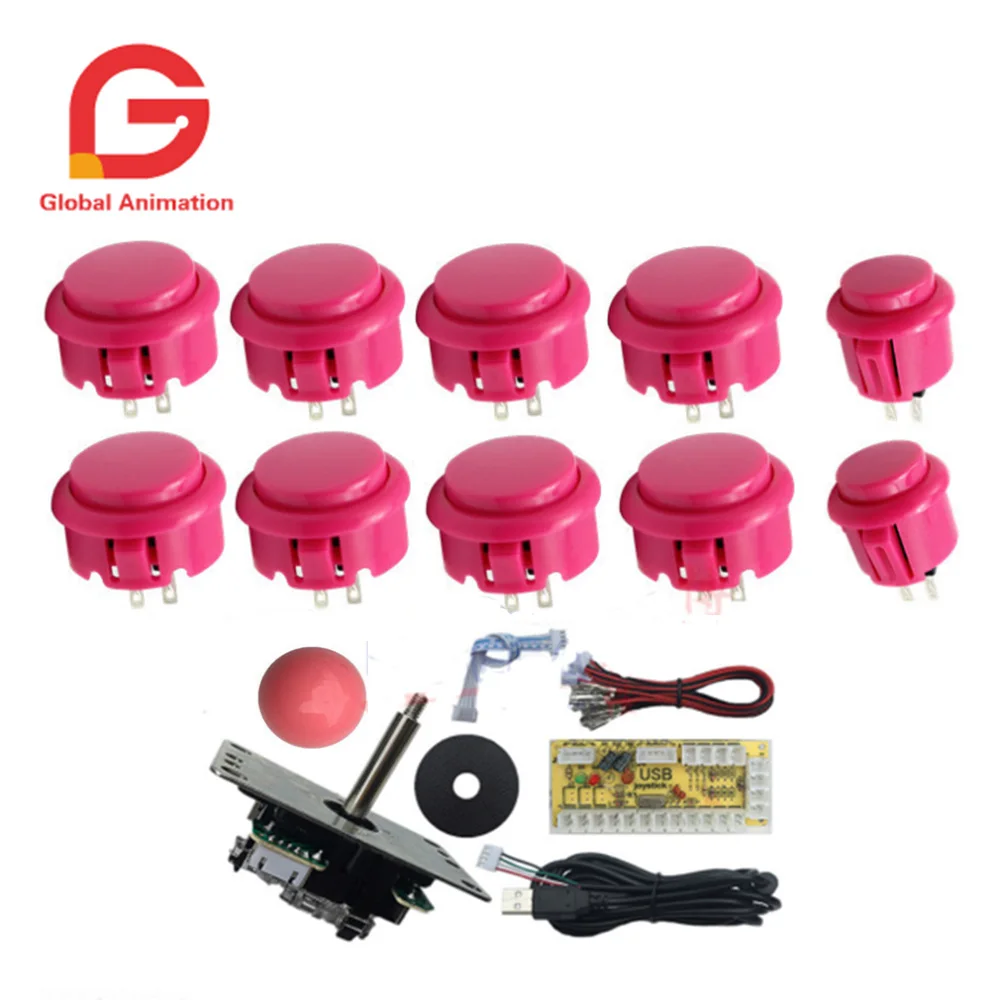 Розовый Аркадный джойстик DIY Kit Нулевая задержка Игровой Набор для творчества, usb-датчик для ПК Джойстик Sanwa для аркадных игр+ sunway кнопка для Аркады MAME - Цвет: Розовый
