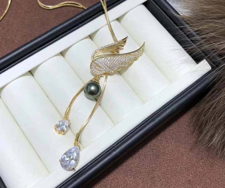14K позолоченная цепочка для свитера с дизайном в форме крыльев Ангела подвеска