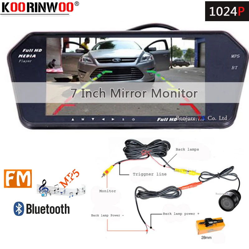 7 дюймовый TFT ЖК дисплей Koorinwoo HD 1024*600 автомобильный монитор зеркала Bluetooth MP5 USB/SD