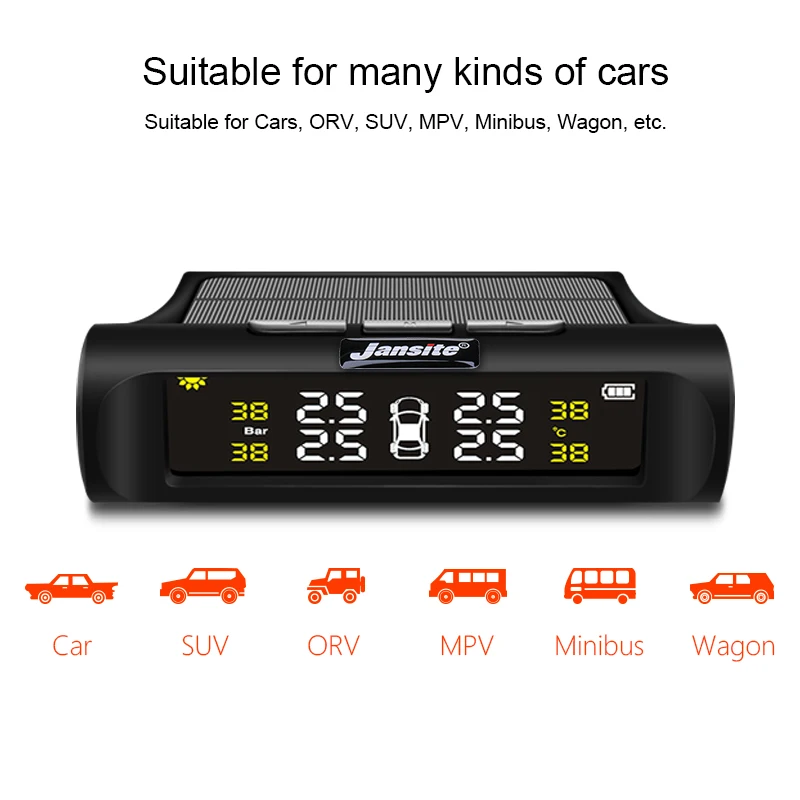 Jansite Универсальный Автомобильный TPMS солнечной энергии в шинах сигнализация