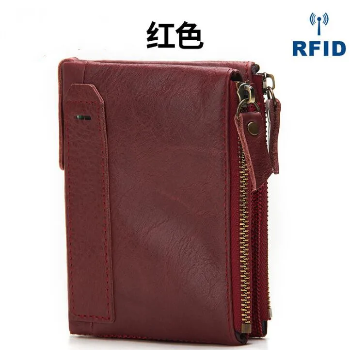 red Распродажа, маленький женский кошелек RFID, короткий кошелек, натуральная кожа, застежка-молния, короткий клатч, кошелек, однотонный, винтажный, женский кошелек - Цвет: red