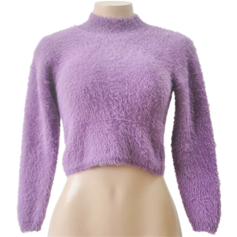 2017 New Spring And Winter Fake Mink Cashmere Short Female Round Neck Solid Color Knit Shirt Bottoming Pullover Sweaters YY484 | Женская