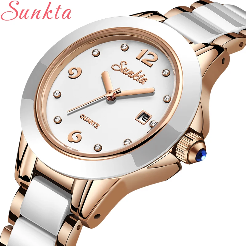 

SUNKTA Luxury Crystal Watch Women Waterproof Rose Gold Steel Strap Ladies Wrist Watches Top Brand Bracelet Clock Relogio Feminin