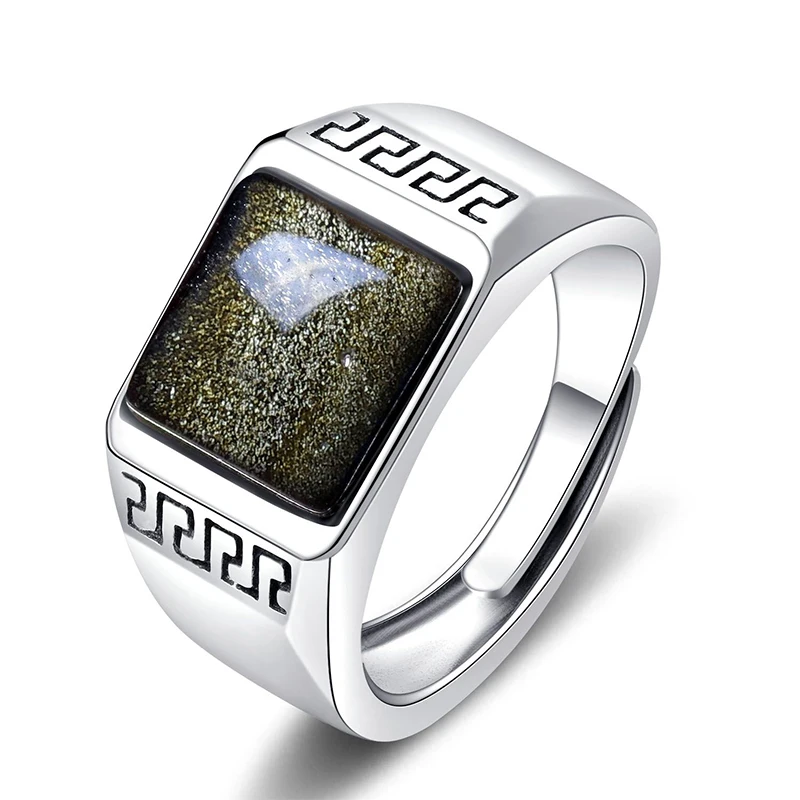Anillos женское кольцо-Ретро Охотники за приведениями Obsidian воздействие мужское кольцо S925 мозаика и золотой открытый палец рот отрегулировать мужчин t