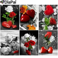 diapai 5d diy diamond painting 100 full squareround drill rose flower heart landscape 3d embroidery cross stitch home decor