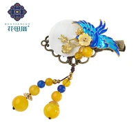 ethnic magpie and plum blossom flower hair pin for women tassel dangle shell flower fashion golden plum blossom hair pin fj18098