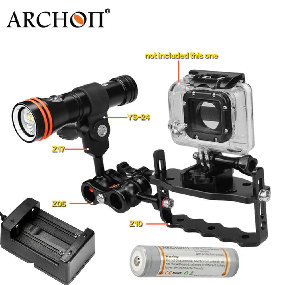 Комплект для дайвинга ARCHON D15VP: D15VP+ крепление YS 24+ шаровой шарнир Z17+ зажим с двумя отверстиями Z05+ arm Z09+ аккумулятор+ зарядное устройство