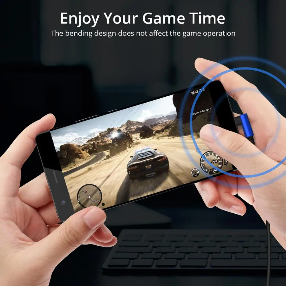 ANMONE 90 градусов зарядный кабель usb type C кабель для мобильных игр Max 2.4A l-линия изогнутый зарядный кабель для передачи данных быстрое зарядное устройство провод