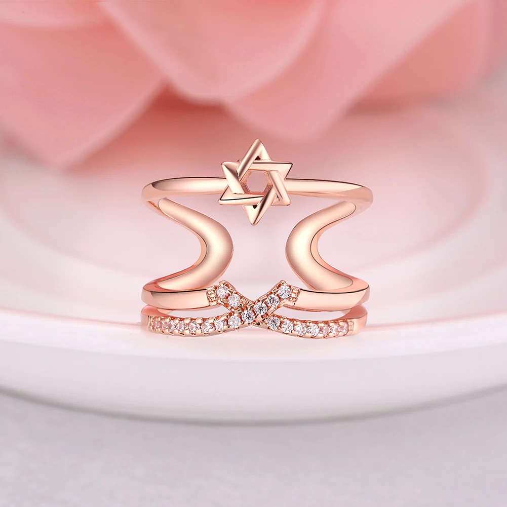 XU Classic Fashion Article Double Star Zircon Rings Opening Women's Popular Dazzling Jewelry Wholesale Sell Like Hot Cakes R894 |