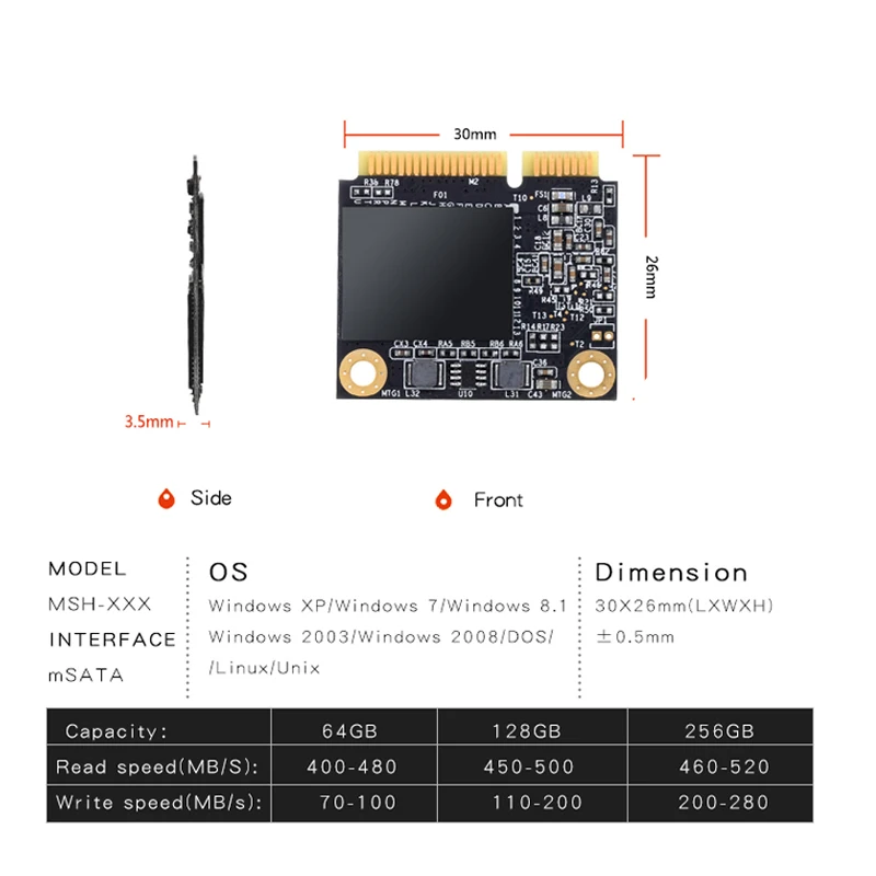 Msata полуразмерный 128 ГБ 256 512 полуmsata Mini SATAIII SSD для ASUS K401LB/K401UQ/k551ln/S46CM/UX52VS dell vostro