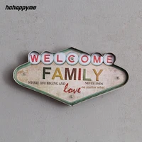 welcome family light sign decorative painting metal plaque bar wall decor painting illuminated plate arcade neon led signs