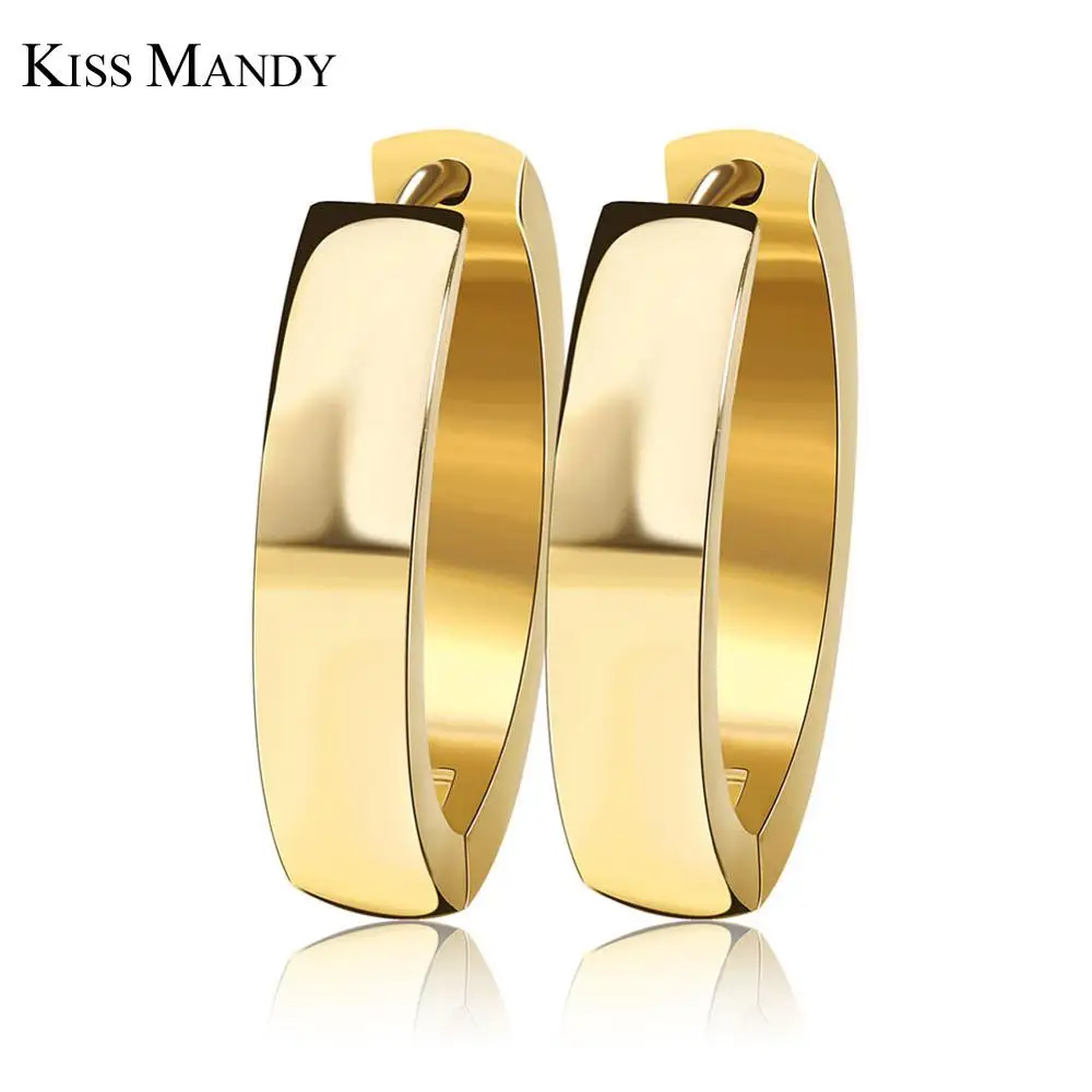 Женские золотистые серьги кольца KISS MANDY из нержавеющей стали 316L высокого