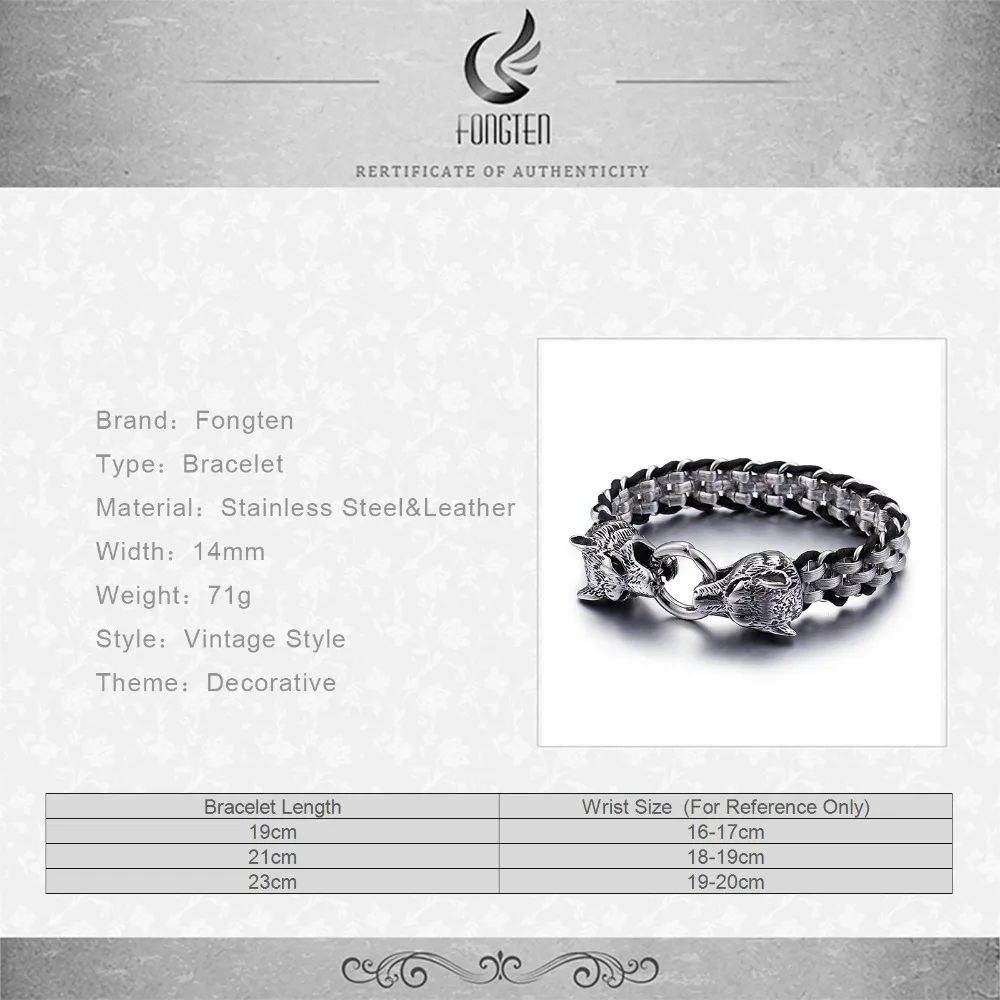 Fongten Vintage Dragon Stainless Steel Leather Men Fashion Bracelet Mens Bangle Accessoires Jewelry