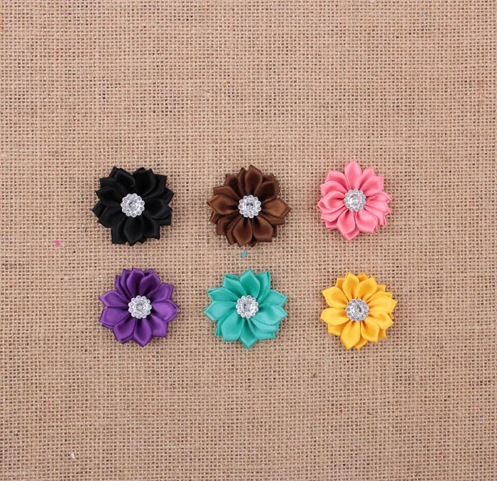 

50pcs/lot 24 Colors Satin Ribbon Multi-layer Flowers With Acrylic Button Diy Hair Flowers For Girls Apparel Hair Accessories