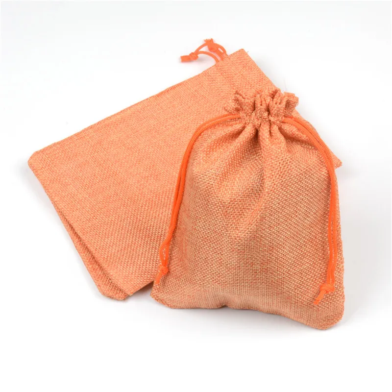

Burlap Drawstring Jewelry Bag Toy Tea Display Packaging Pouches Wedding Party Sack Favor Home Storage Jute Bag Orange 5x7 Inches