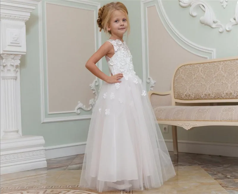 Best Princess Dress For Parties Ilussion Back Fabulous Flower Girl with Floral Appliques Pageant Gowns Vestidos De Fiesta | Свадьбы и