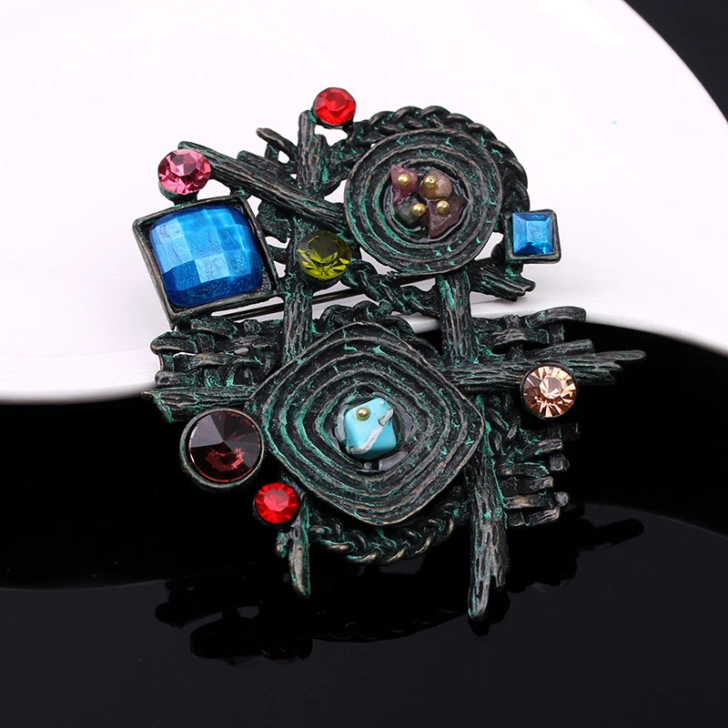 Vintage Style Grotesque Irregular Stone Shape Inlay Square Traingle Rhinestone Fashion Women Men Brooches | Украшения и