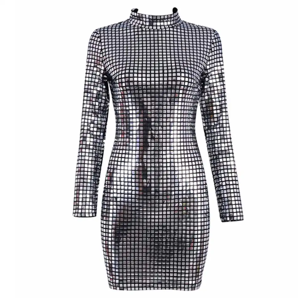 Newest Fashion Celebrity Evening Party Bodycon Dress Wome Long Sleeve O-Neck Sequined Sexy Mini NightClub Women Vestidos | Женская